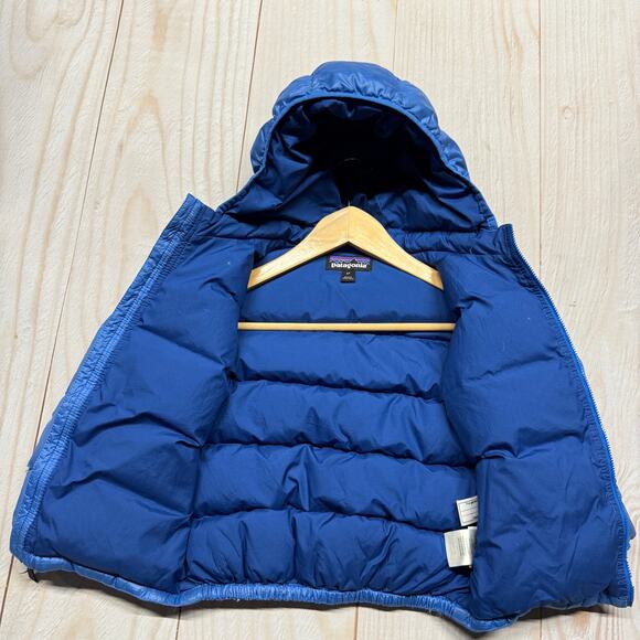 Patagonia Kids Hi-Loft Down Sweater Hoodie Jacket Toddler 4T Blue Play Condition - Picture 11 of 13